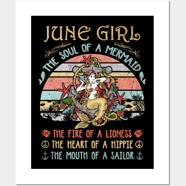 June Girl The Soul Of A Mermaid Vintage Birthday Gift Wall Art by Shops PR
